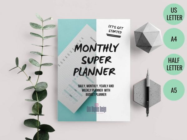 Printable Monthly Super Planner available A4, A5, US Letter and Half Letter sizes